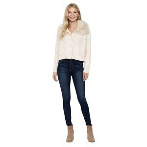 ZARA Beige Medium Faux Fur Collar Crop Cardigan With Pockets